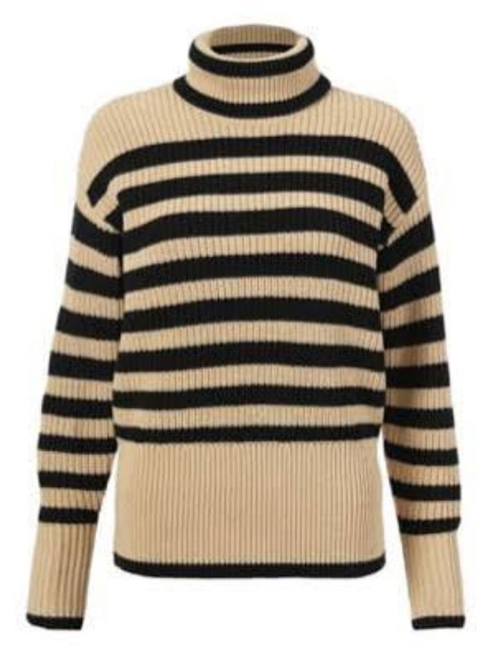 CAbi #4477 Polo Tan & Black Stripe Turtleneck Sweater - Size Medium